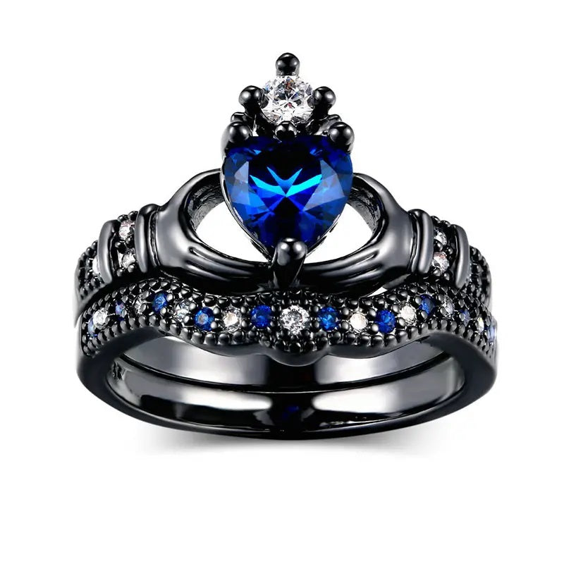 Women's Black Stainless Steel Ring - Blue Stone