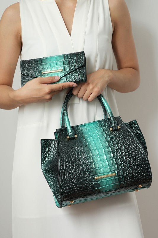 MKF Bently Croc-Embossed Tote & Wallet Set