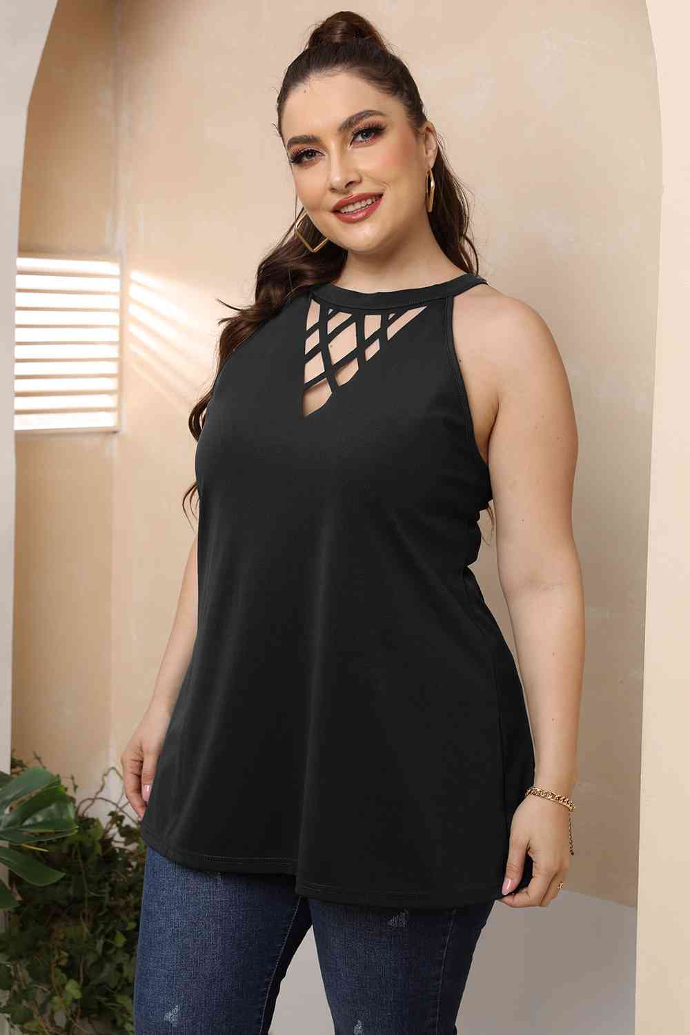 Halter Neck Cutout Sleeveless Dress - Plus Size