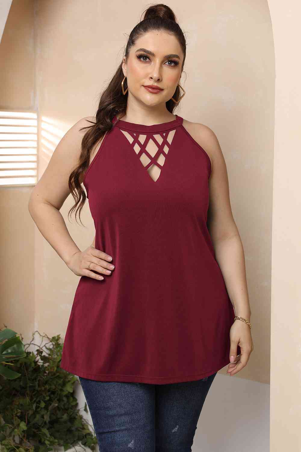 Halter Neck Cutout Sleeveless Dress - Plus Size