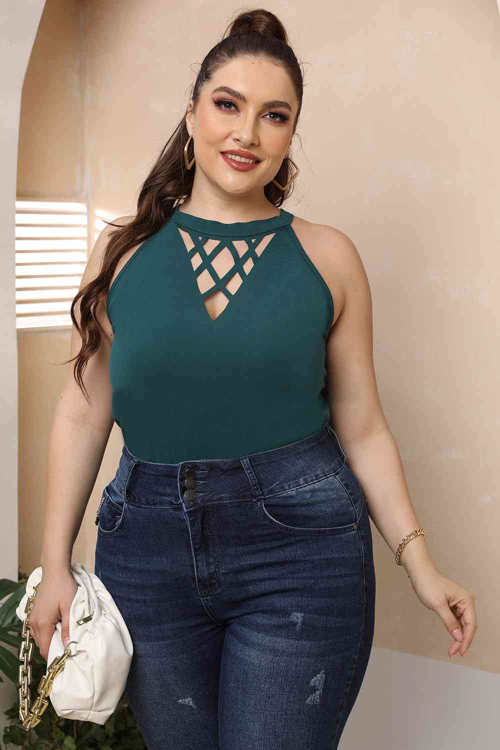 Halter Neck Cutout Sleeveless Dress - Plus Size