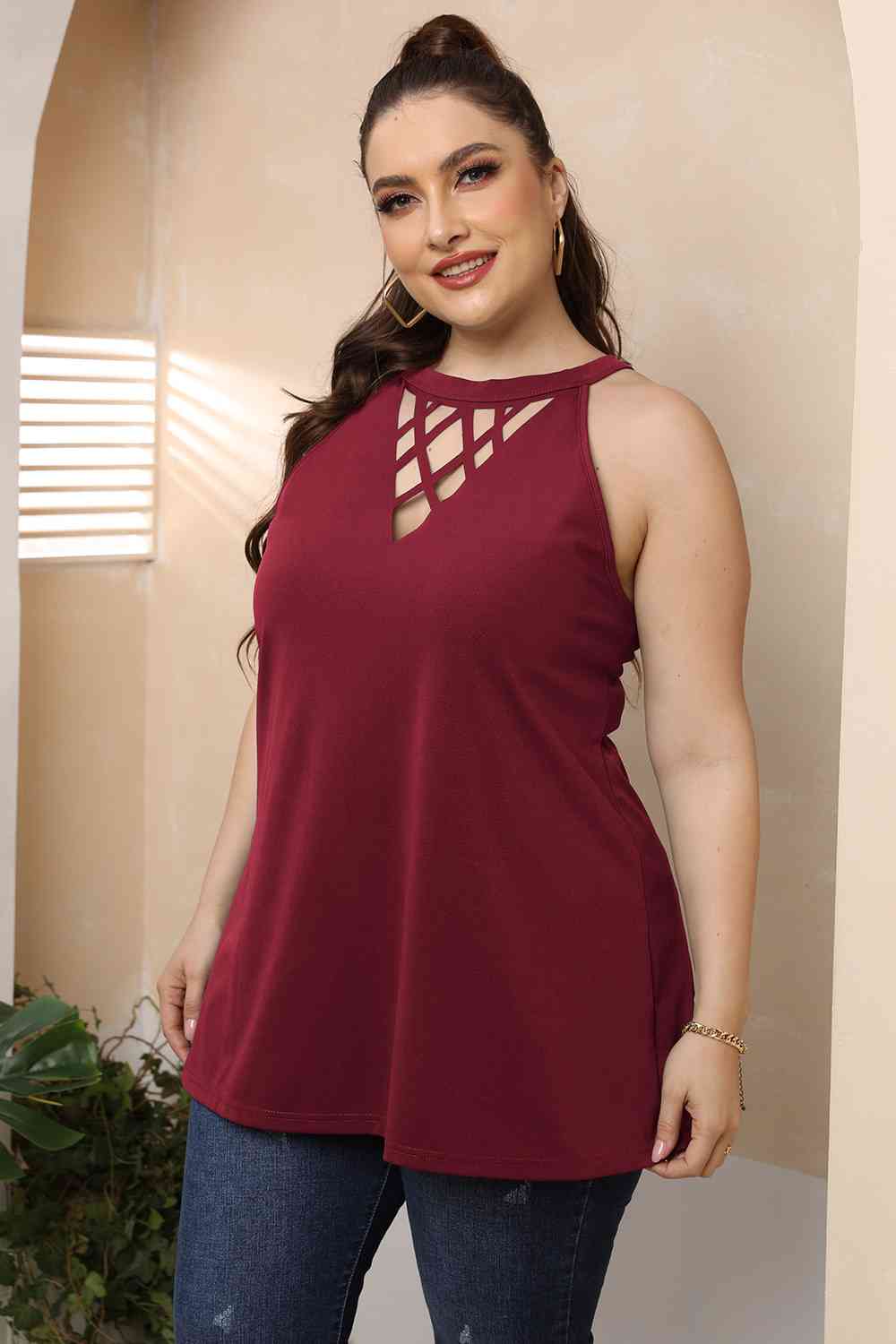 Halter Neck Cutout Sleeveless Dress - Plus Size