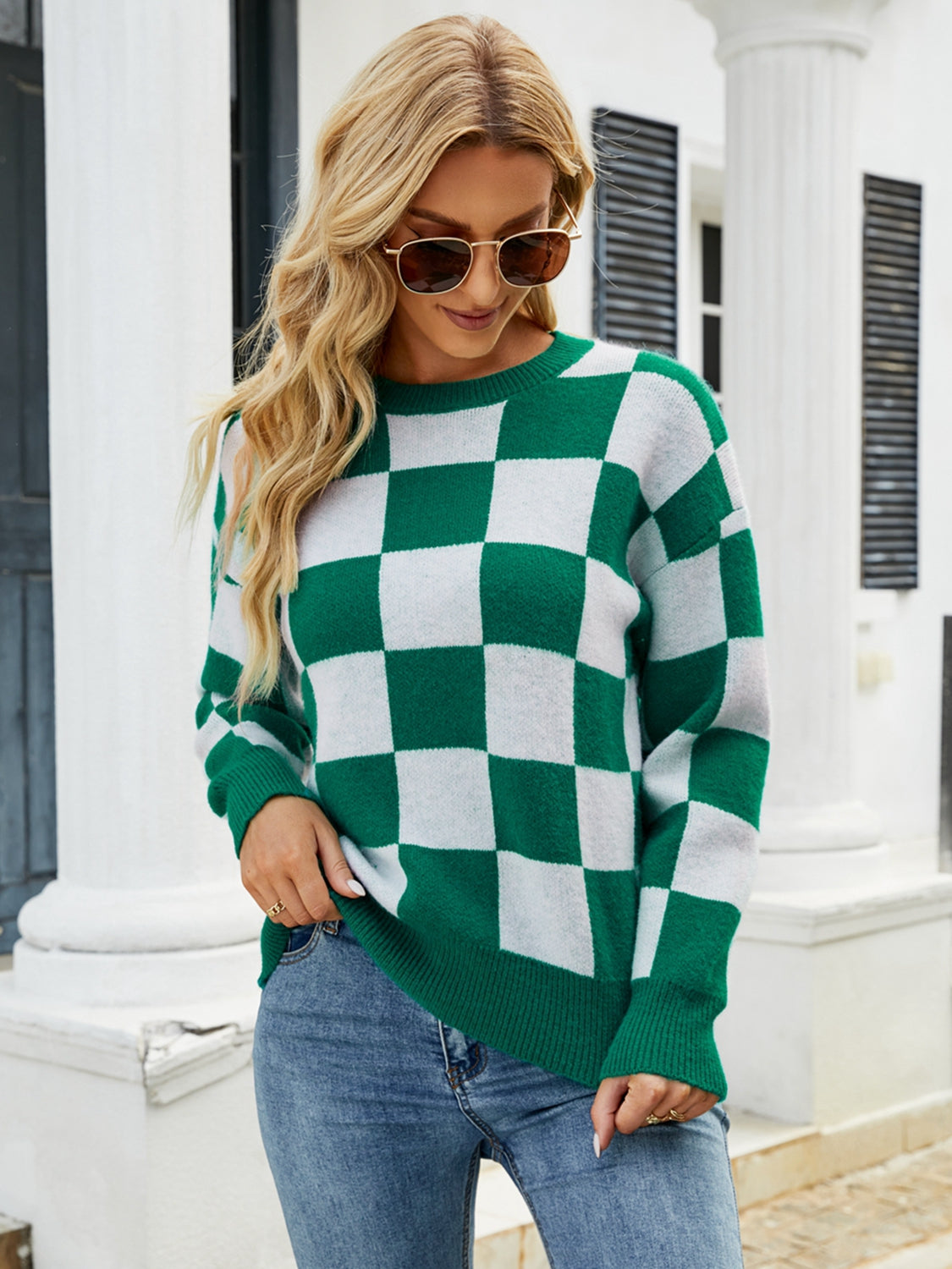 Checkered Round Neck Sweater