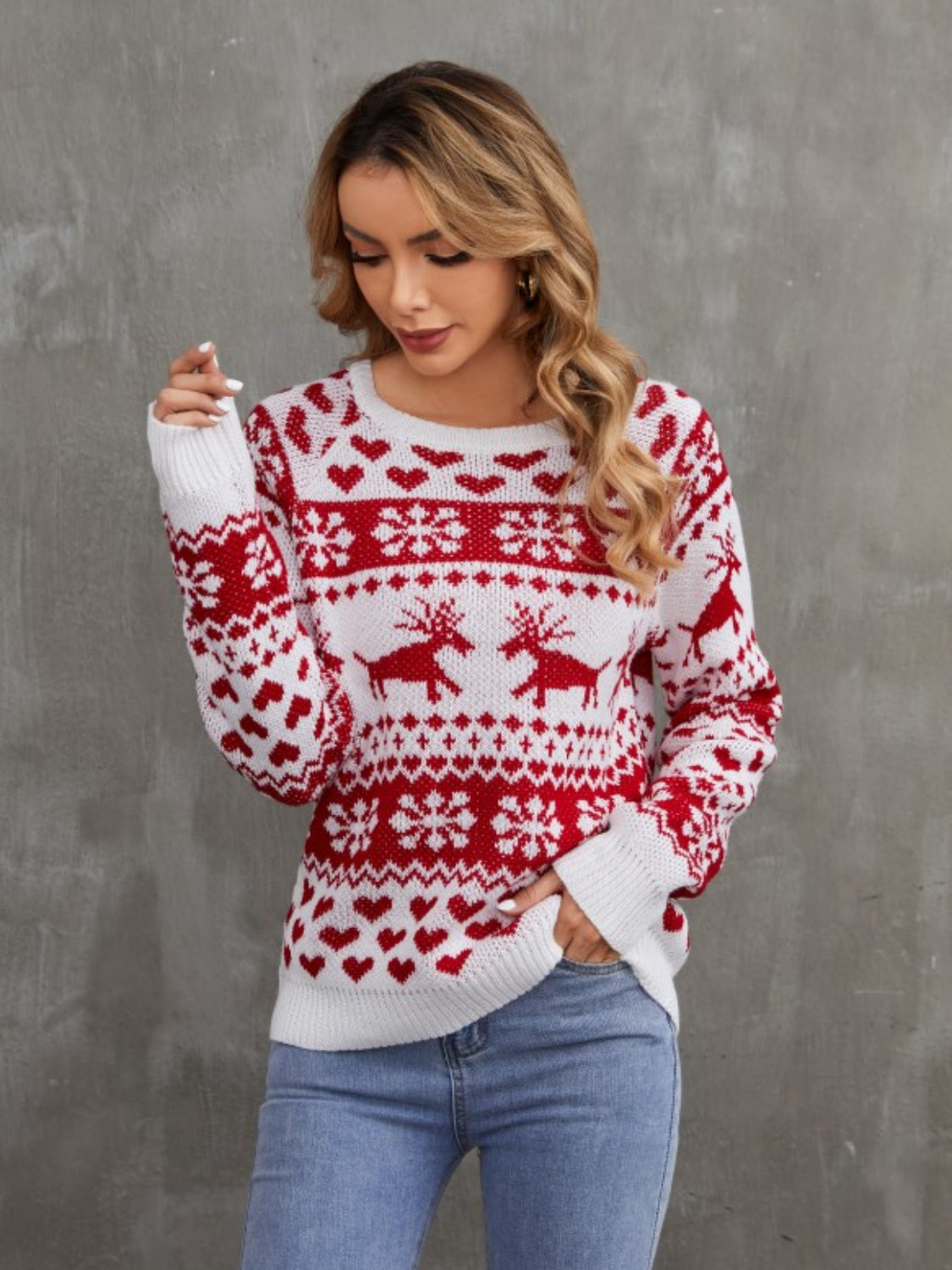 Christmas Theme Round Neck Sweater